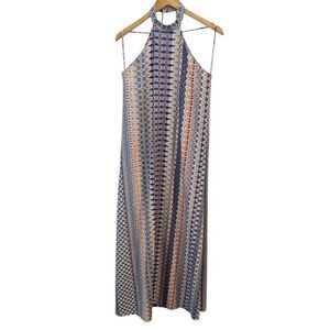 Poema high neck halter dress boho maxi stripe medium reformation